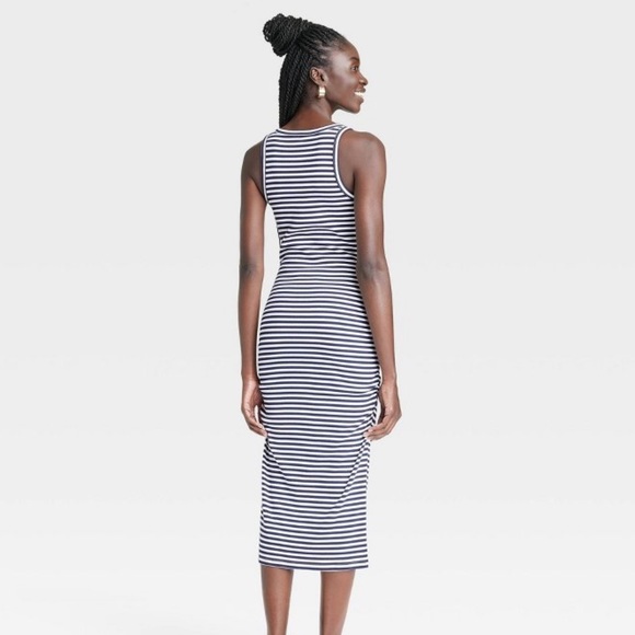 a new day rouched tank dress navy white stripe m medium - Picture 2 of 3